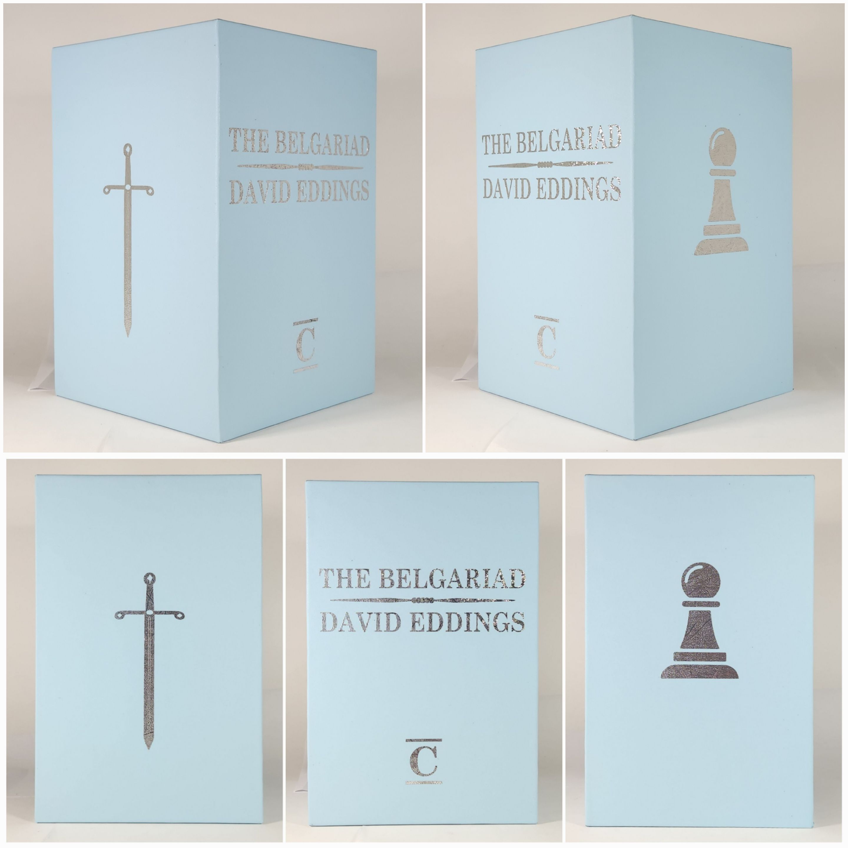 Slipcase designed for The Belgariad Quintet by David Eddings with Silver Textured Icons.