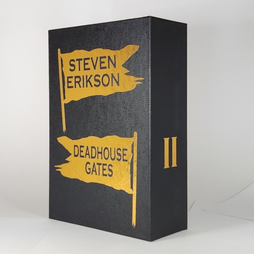 Custom Book Slipcase Design for Deadhouse Gates by Steven Erikson with Series Title and Author cut-outs in Textured Color of Your Choice.