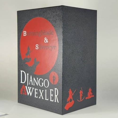 Custom Slipcase Box for the Burningblade  Silvereye Trilogy by Django Wexler with Red and White Graphics.